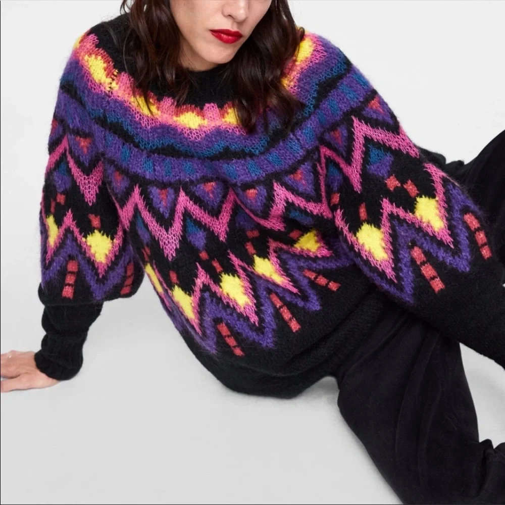 EUC Zara Multicolor Geometric Sweater - Picture 5 of 13